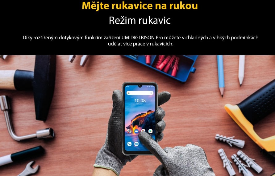 UMIDIGI BISON Pro ovládání telefonu v rukavicích